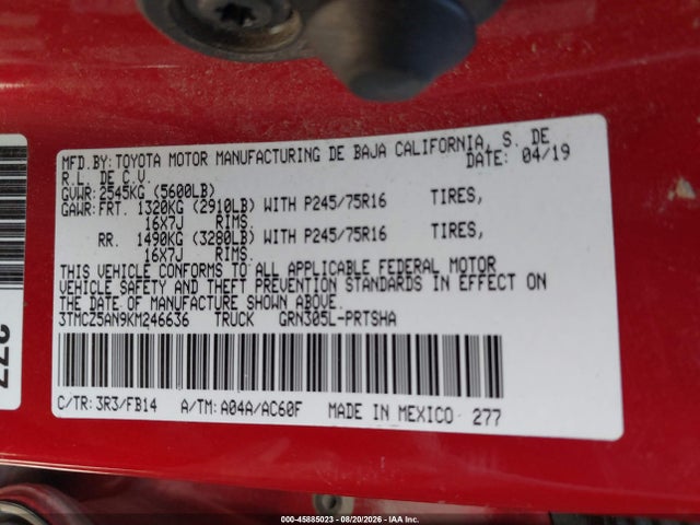 Auction sale of the 2019 Toyota Tacoma Sr V6, vin: 3TMCZ5AN9KM246636, lot number: 45885023