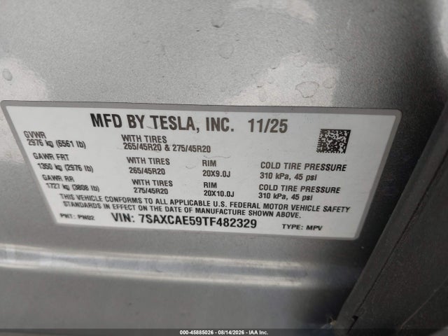 Продаж на аукціоні авто 2026 Tesla Model X All-wheel Drive, vin: 7SAXCAE59TF482329, номер лоту: 45885026
