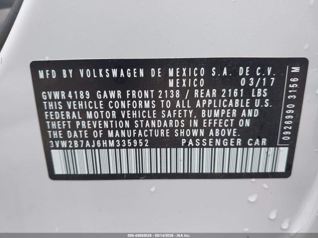 Продаж на аукціоні авто 2017 Volkswagen Jetta 1.4t S, vin: 3VW2B7AJ6HM335952, номер лоту: 45885029