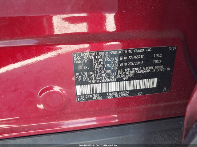 Продаж на аукціоні авто 2024 Toyota Rav4 Le, vin: 2T3H1RFVXRW361669, номер лоту: 45885038