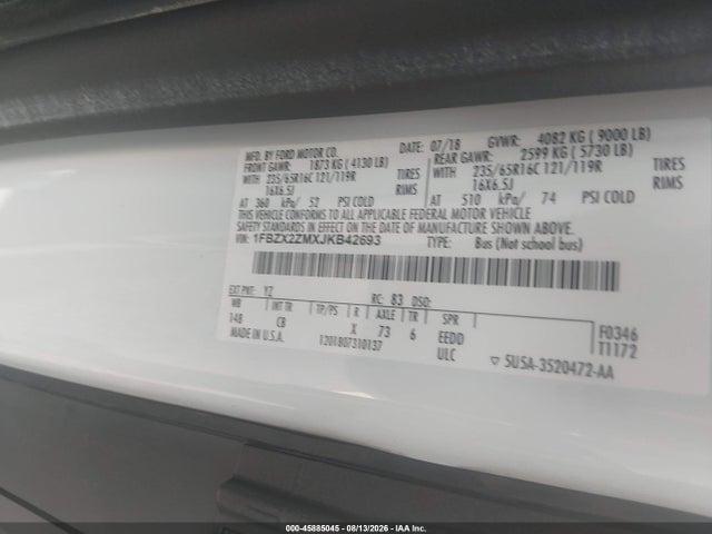 Ford Transit-350 Xl 2018 1FBZX2ZMXJKB42693 Image 9