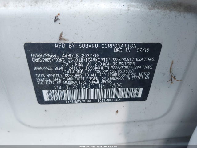 Продаж на аукціоні авто 2018 Subaru Forester 2.5i Premium, vin: JF2SJAGC1JH613406, номер лоту: 45885051