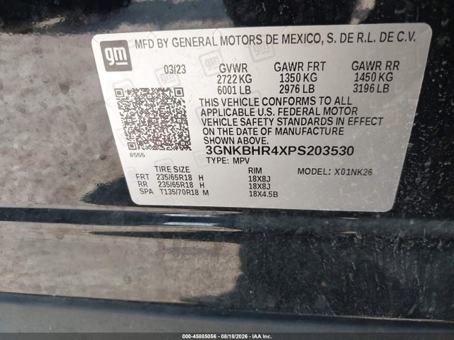 45885056 :رقم المزاد ، 3GNKBHR4XPS203530 vin ، 2023 Chevrolet Blazer Awd 2lt مزاد بيع