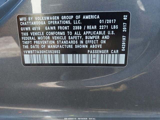 1VWBT7A30HC052852 Volkswagen Passat 1.8t Se