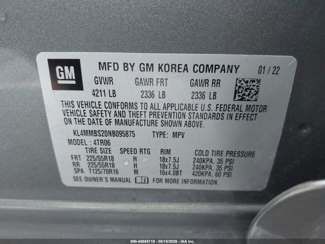 Продаж на аукціоні авто 2022 Buick Encore Gx Fwd Preferred, vin: KL4MMBS20NB095875, номер лоту: 45885119