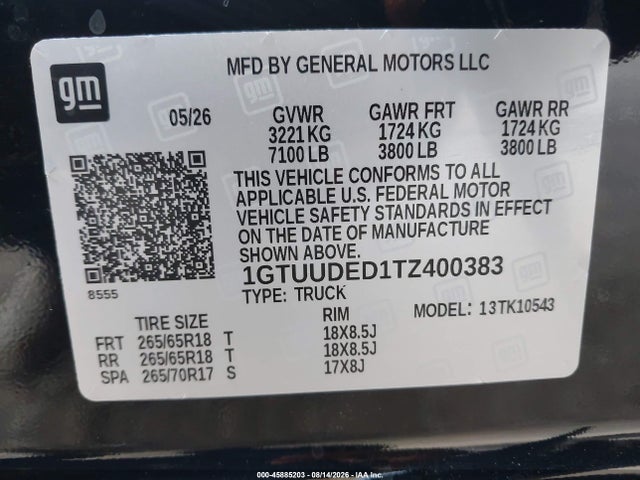 Продажа на аукционе авто 2026 Gmc Sierra 1500 , Short Bed, Slt, 4wd, vin: 1GTUUDED1TZ400383, номер лота: 45885203