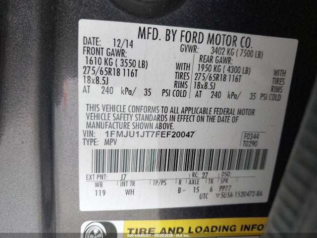 Продажа на аукционе авто 2015 Ford Expedition Xlt, vin: 1FMJU1JT7FEF20047, номер лота: 45885207