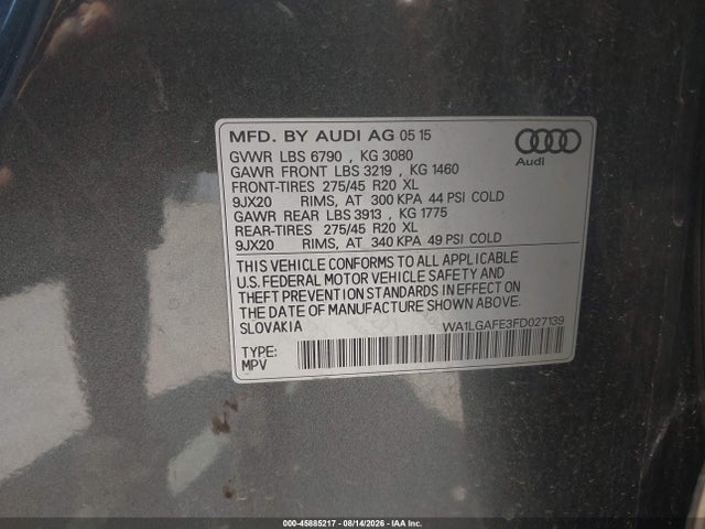Продаж на аукціоні авто 2015 Audi Q7 3.0t Premium, vin: WA1LGAFE3FD027139, номер лоту: 45885217