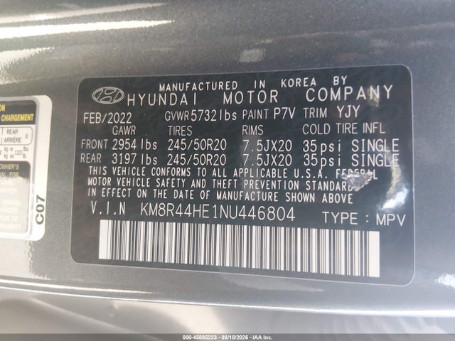 KM8R44HE1NU446804 Hyundai Palisade Sel