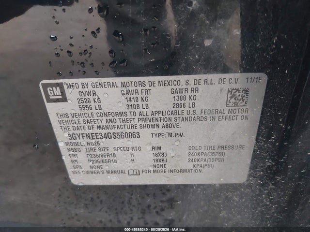 45885240 :رقم المزاد ، 3GYFNEE34GS560063 vin ، 2016 Cadillac Srx Luxury Collection مزاد بيع