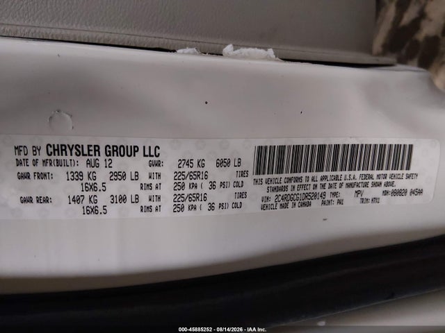 Aukcja sprzedaży 2013 Dodge Grand Caravan Sxt, vin: 2C4RDGCG1DR520149, numer aukcji: 45885252