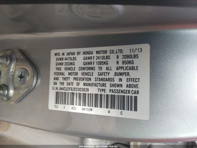 Продаж на аукціоні авто 2014 Acura Tsx 2.4, vin: JH4CU2F62EC003639, номер лоту: 45885255