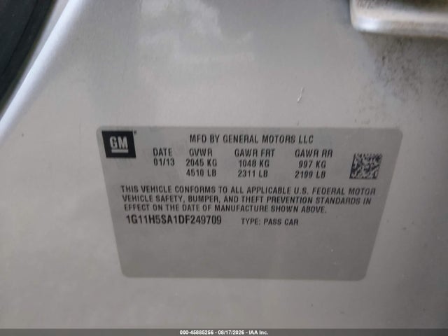 Продаж на аукціоні авто 2013 Chevrolet Malibu 1lz, vin: 1G11H5SA1DF249709, номер лоту: 45885256