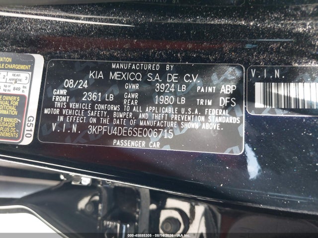 Продажа на аукционе авто 2025 Kia K4 Ex, vin: 3KPFU4DE6SE006715, номер лота: 45885305