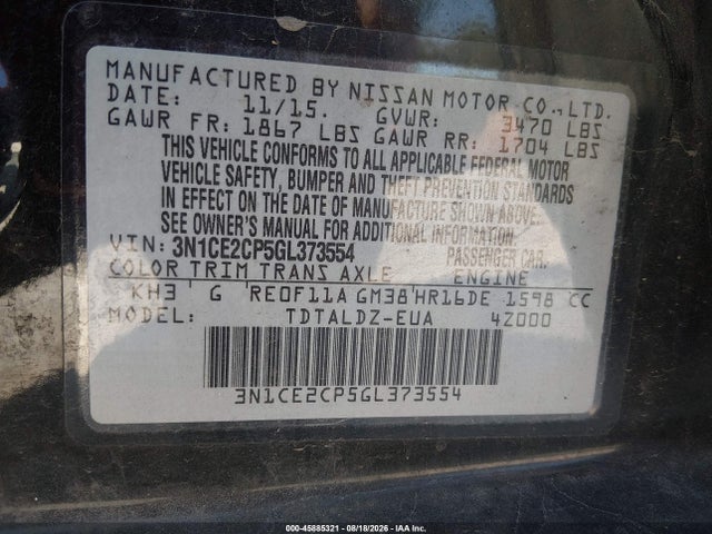 Nissan Versa Note S (sr)/s Plus/sl/sr/sv 2016 3N1CE2CP5GL373554 Image 9