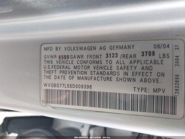 Aukcja sprzedaży 2005 Volkswagen Touareg V6/v6 (a6), vin: WVGBG77L55D009396, numer aukcji: 45885323