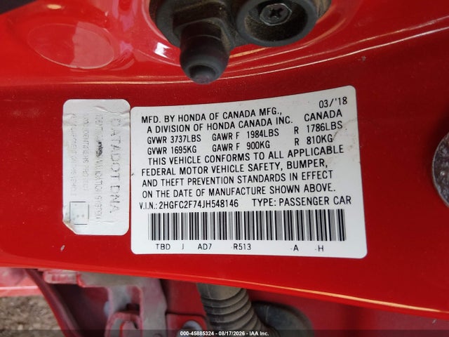 Honda CIVIC EX 2018 2HGFC2F74JH548146 Image 9