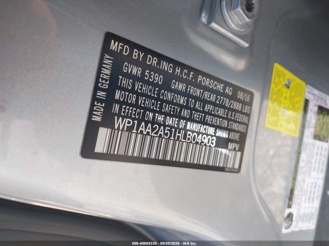2017 Porsche Macan მანქანა იყიდება აუქციონზე, vin: WP1AA2A51HLB04903, აუქციონის ნომერი: 45885330