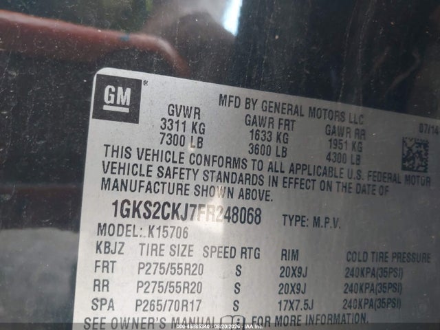 Продажа на аукционе авто 2015 Gmc Yukon Denali, vin: 1GKS2CKJ7FR248068, номер лота: 45885340