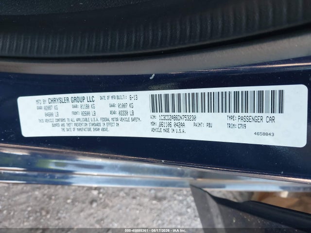 Продаж на аукціоні авто 2013 Dodge Avenger Se, vin: 1C3CDZAB6DN753230, номер лоту: 45885361
