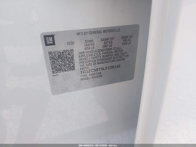 2020 Chevrolet Malibu Fwd 1fl მანქანა იყიდება აუქციონზე, vin: 1G1ZC5ST5LF139148, აუქციონის ნომერი: 45885375