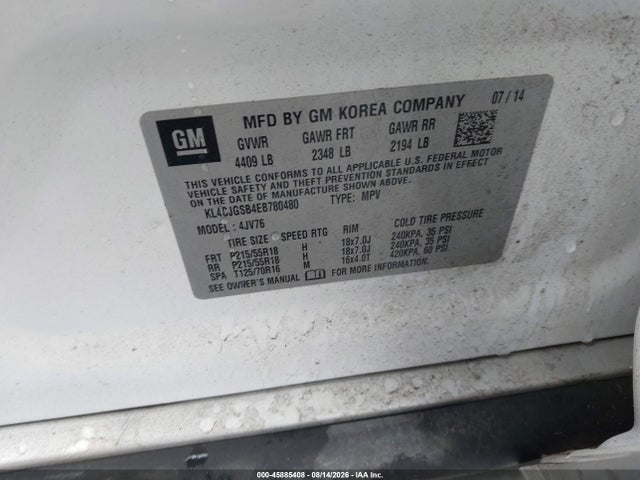 Aukcja sprzedaży 2014 Buick Encore Leather, vin: KL4CJGSB4EB780480, numer aukcji: 45885408
