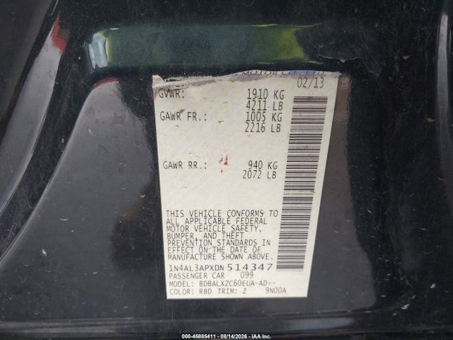 Aukcja sprzedaży 2013 Nissan Altima 2.5 Sl, vin: 1N4AL3APXDN514347, numer aukcji: 45885411