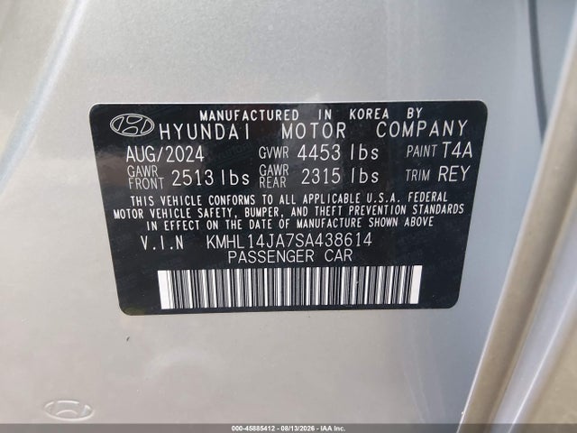 2025 Hyundai Sonata Sel Convenience მანქანა იყიდება აუქციონზე, vin: KMHL14JA7SA438614, აუქციონის ნომერი: 45885412