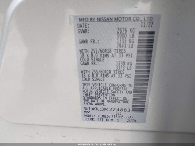 Aukcja sprzedaży 2023 Nissan Pathfinder Sl 4wd, vin: 5N1DR3CC3PC224883, numer aukcji: 45885422