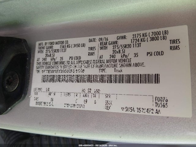2016 Ford F-150 Xlt მანქანა იყიდება აუქციონზე, vin: 1FTEW1EG6GKF81566, აუქციონის ნომერი: 45885423