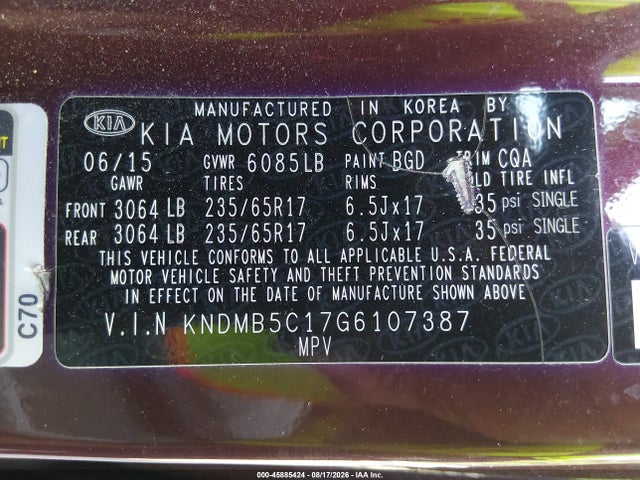 Продаж на аукціоні авто 2016 Kia Sedona Lx, vin: KNDMB5C17G6107387, номер лоту: 45885424