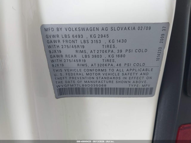 Продаж на аукціоні авто 2009 Volkswagen Touareg 2 V6 Tdi, vin: WVGFM77L89D035068, номер лоту: 45885428