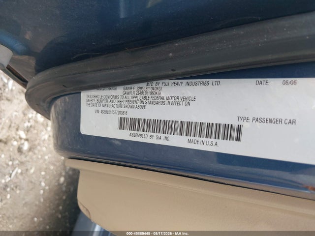 Продажа на аукционе авто 2007 Subaru Legacy 2.5i, vin: 4S3BL616577200816, номер лота: 45885445
