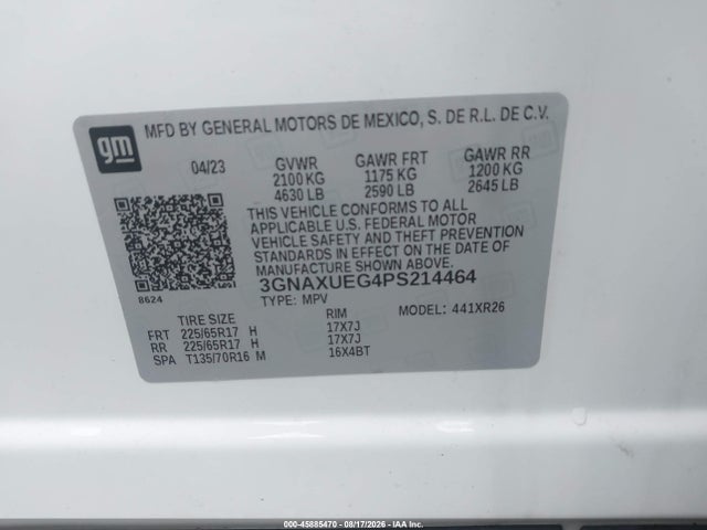 45885470 :رقم المزاد ، 3GNAXUEG4PS214464 vin ، 2023 Chevrolet Equinox Awd Lt مزاد بيع