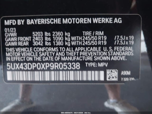 2023 Bmw X3 Sdrive30i მანქანა იყიდება აუქციონზე, vin: 5UX43DP0XP9R05338, აუქციონის ნომერი: 45885475