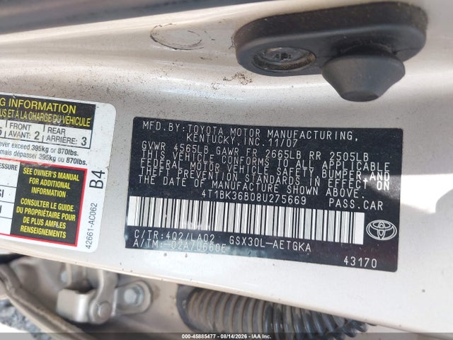 Продаж на аукціоні авто 2008 Toyota Avalon Xls, vin: 4T1BK36B08U275669, номер лоту: 45885477