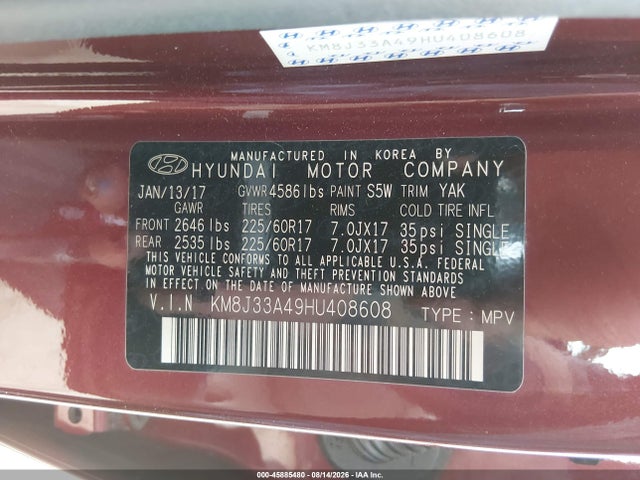 Hyundai Tucson Se Plus 2017 KM8J33A49HU408608 Image 9