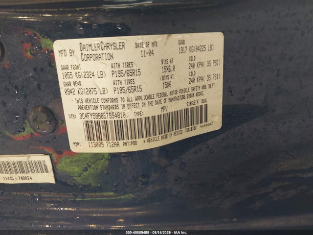 45885485 :رقم المزاد ، 3C4FY58B85T554810 vin ، 2005 Chrysler Pt Cruiser Touring مزاد بيع