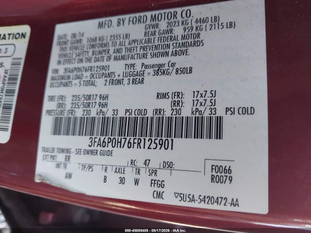 Aukcja sprzedaży 2015 Ford Fusion Se, vin: 3FA6P0H76FR125901, numer aukcji: 45885488