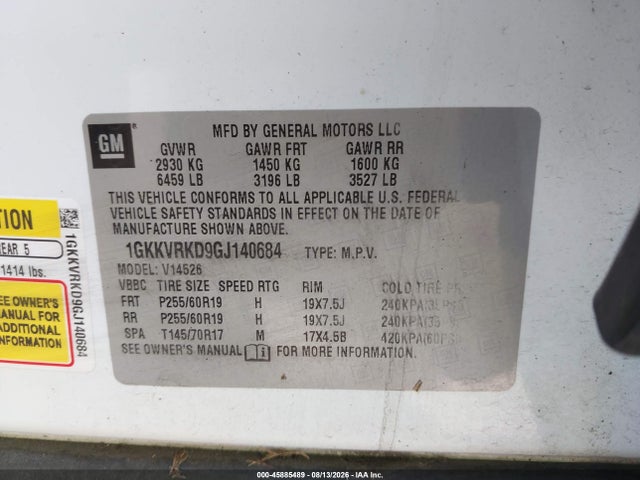 1GKKVRKD9GJ140684 GMC Acadia Slt-1