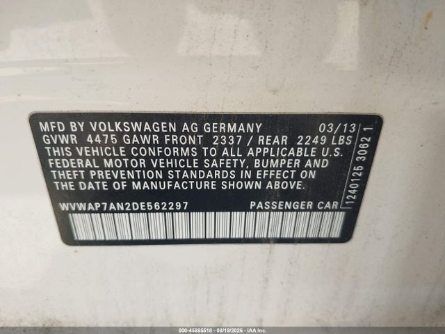 Продаж на аукціоні авто 2013 Volkswagen Cc 2.0t Sport, vin: WVWAP7AN2DE562297, номер лоту: 45885518