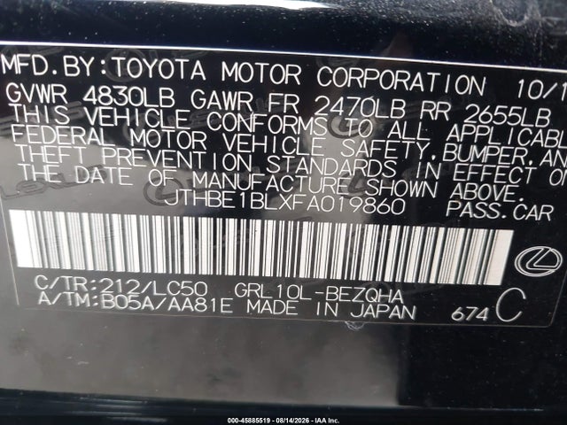 Продажа на аукционе авто 2015 Lexus Gs 350, vin: JTHBE1BLXFA019860, номер лота: 45885519