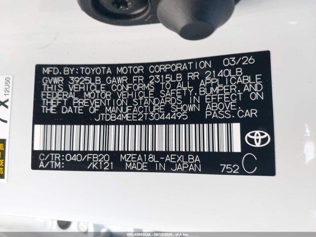 Toyota COROLLA LE 2026 JTDB4MEE2T3044495 Image 9