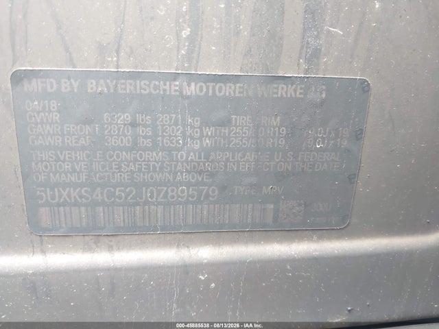 Aukcja sprzedaży 2018 Bmw X5 Xdrive35d, vin: 5UXKS4C52J0Z89579, numer aukcji: 45885538