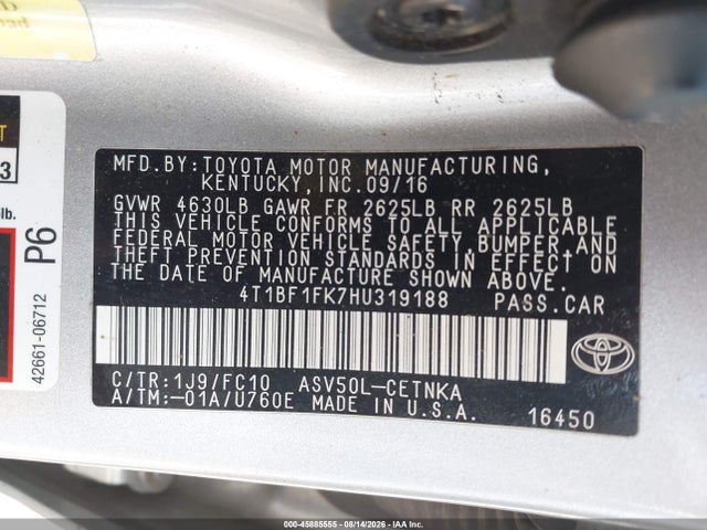 Aukcja sprzedaży 2017 Toyota Camry Le, vin: 4T1BF1FK7HU319188, numer aukcji: 45885555