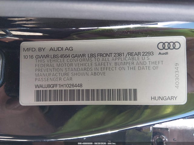Aukcja sprzedaży 2017 Audi A3 Premium Plus, vin: WAUJ8GFF1H1026448, numer aukcji: 45885559