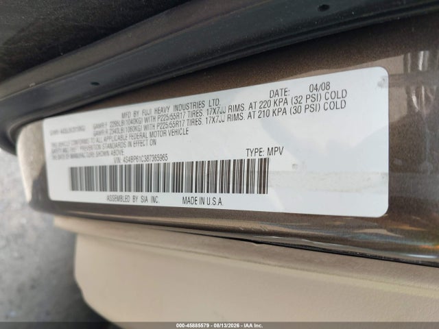 Продаж на аукціоні авто 2008 Subaru Outback 2.5i/2.5i L.l. Bean Edition, vin: 4S4BP61C387365965, номер лоту: 45885579