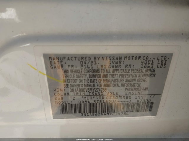 45885590 :رقم المزاد ، 3N1AB8DV6MY274756 vin ، 2021 Nissan Sentra Sr Xtronic Cvt مزاد بيع