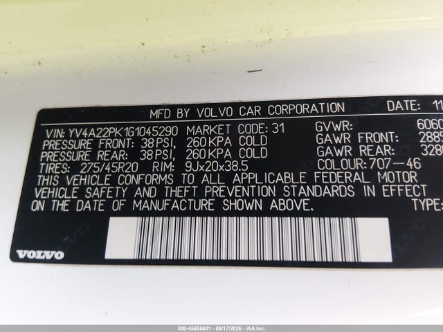 Продаж на аукціоні авто 2016 Volvo Xc90 T6 Momentum, vin: YV4A22PK1G1045290, номер лоту: 45885601