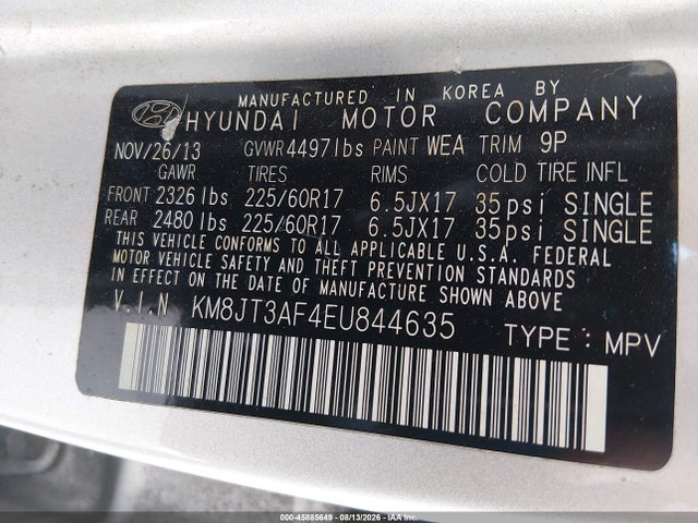 Hyundai TUCSON GLS 2014 KM8JT3AF4EU844635 Image 9